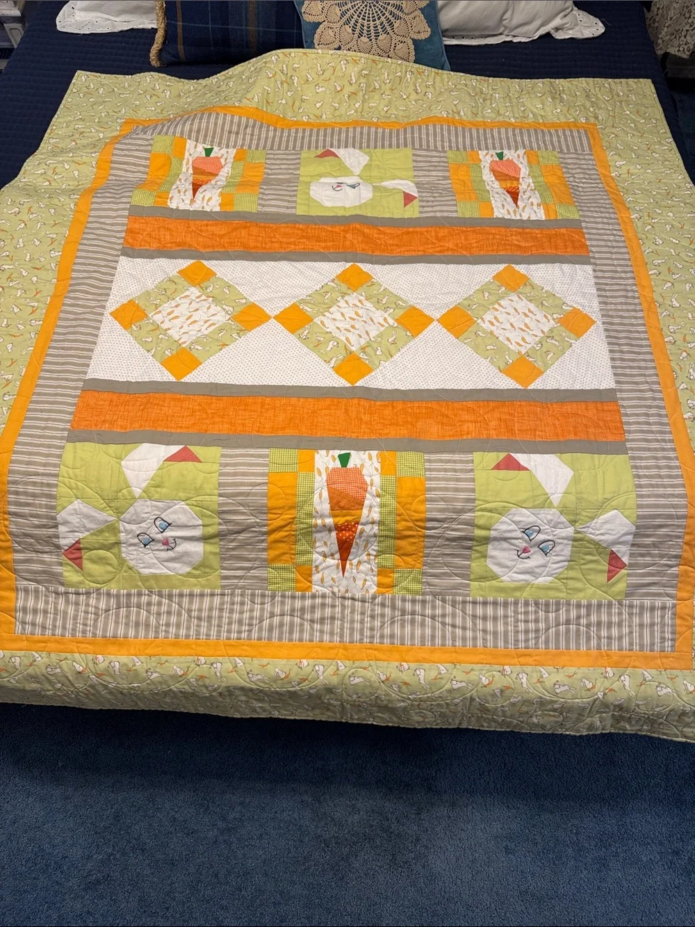Handmade Quilted Throw in Yellow, Orange and Green